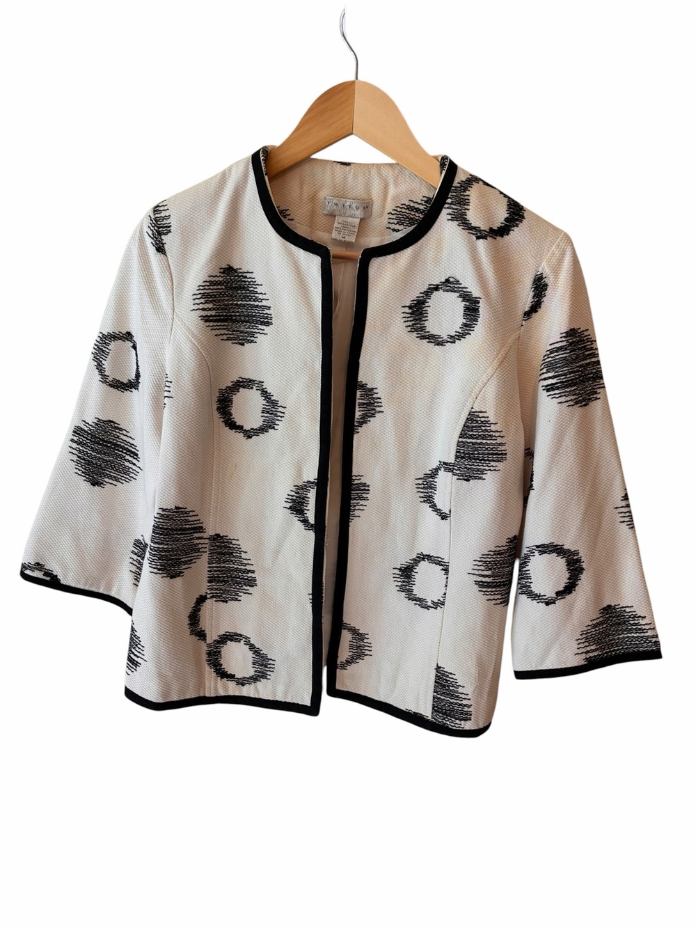 Tweeds Open White Blazer Black Embroidery